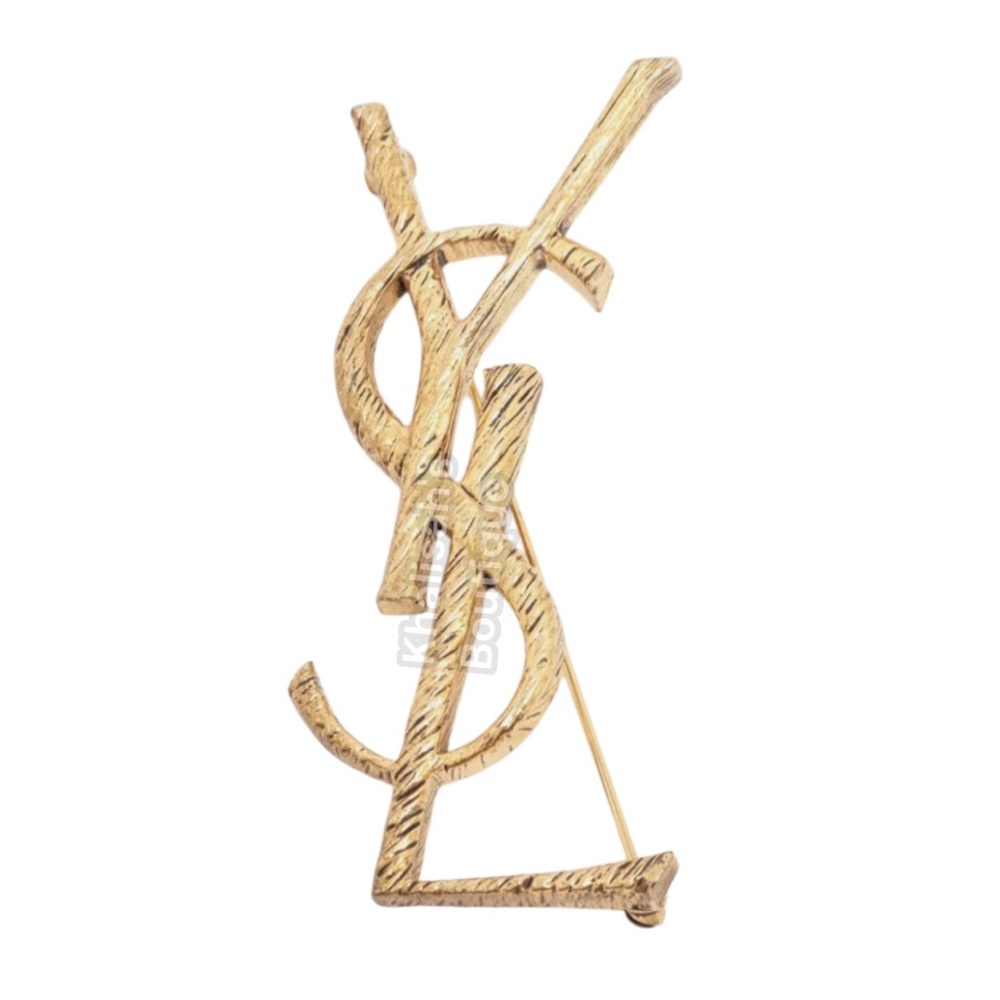 BNIB RARE! YSL Saint Laurent CASSANDRE Textured Gold YSL Pin Opyum Brooch - Picture 3 of 11